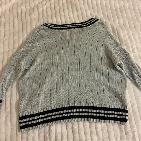 💙 Vintage American Eagle 3/4 Sleeve Oversized Pale Blue Cotton Knit Sweater - Picture 3 of 5